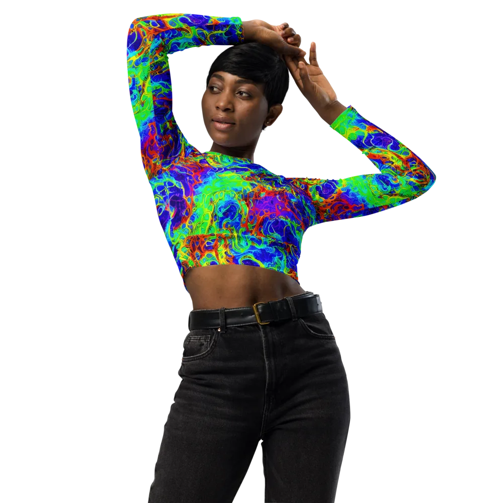 Mango Mirage on Long Sleeve Crop Top — Front