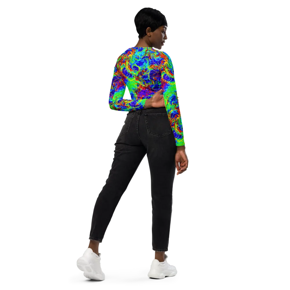 Mango Mirage on Long Sleeve Crop Top — Right Back