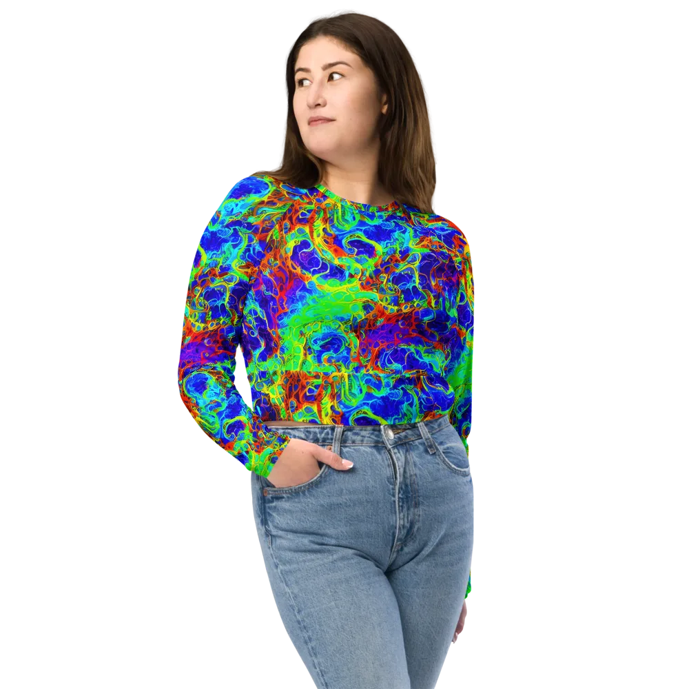 Mango Mirage on Long Sleeve Crop Top — Front