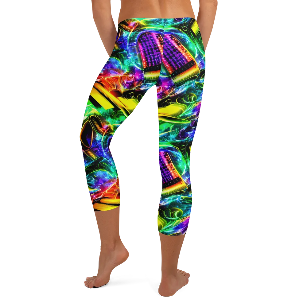 Neon Racket Riot on Capri Leggings — Back