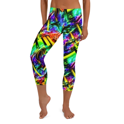 Neon Racket Riot on a Capri Leggings
