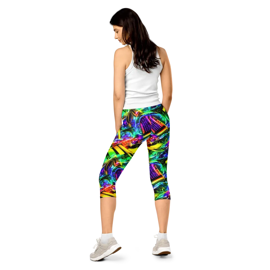 Neon Racket Riot on Capri Leggings — Back