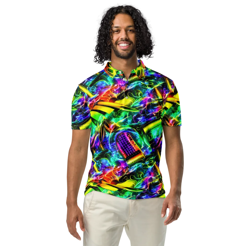 Neon Racket Riot on Men's Slim Fit Polo Shirt — Front