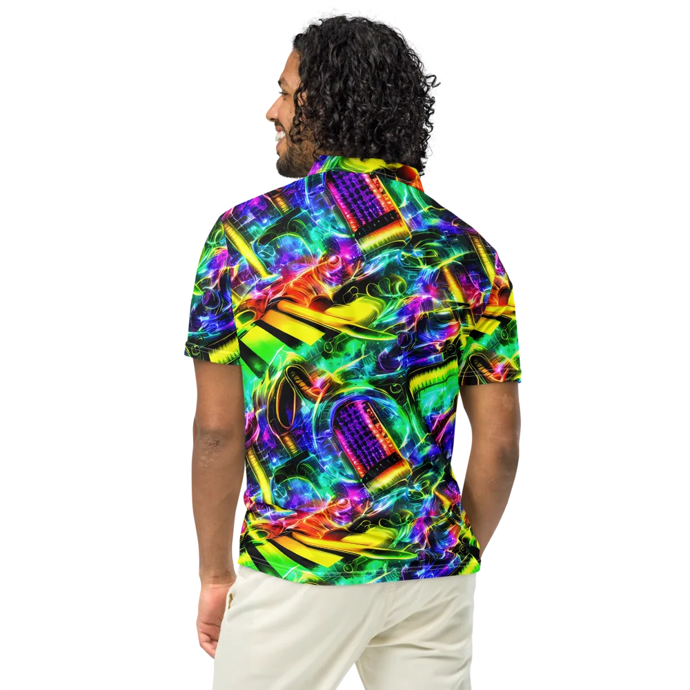 Neon Racket Riot on Men's Slim Fit Polo Shirt — Back