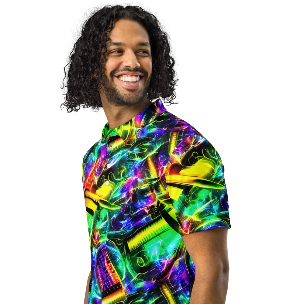 Neon Racket Riot on Men's Slim Fit Polo Shirt — Left Front