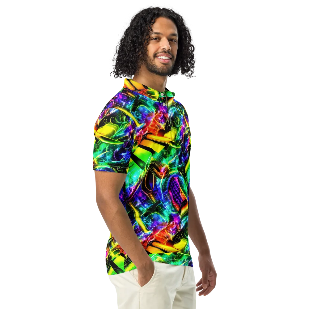 Neon Racket Riot on Men's Slim Fit Polo Shirt — Right Front
