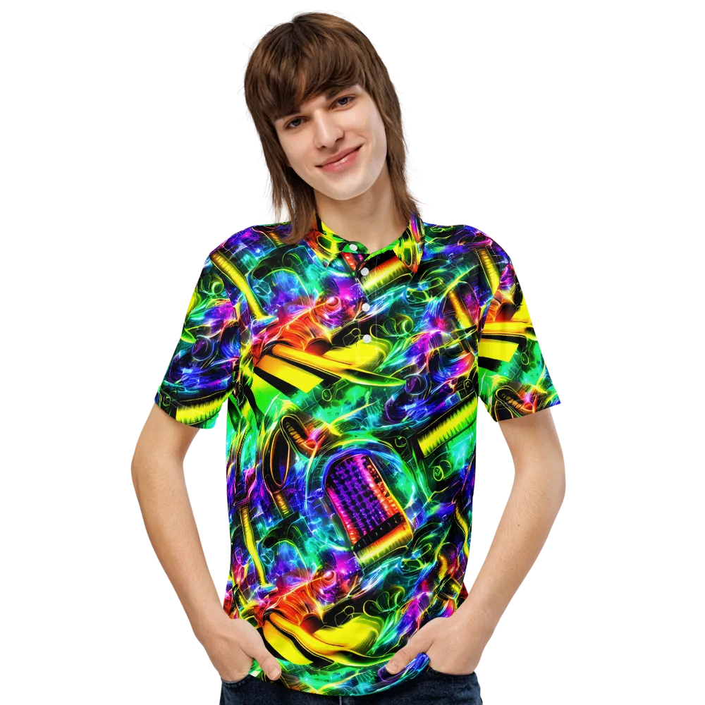 Neon Racket Riot on Men's Slim Fit Polo Shirt — Front