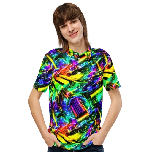 Neon Racket Riot on a Men's Slim Fit Polo Shirt