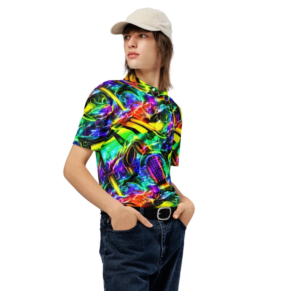 Neon Racket Riot on Men's Slim Fit Polo Shirt — Right Front
