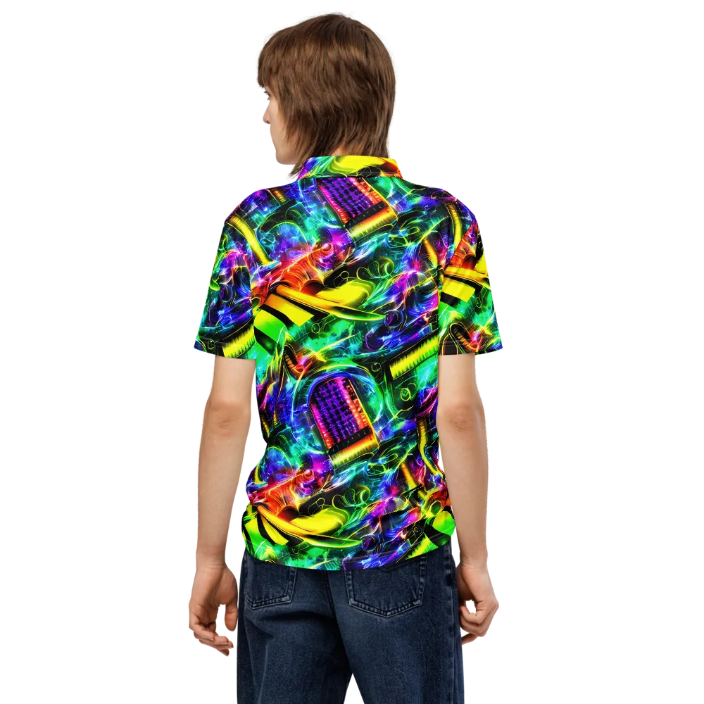 Neon Racket Riot on Men's Slim Fit Polo Shirt — Back