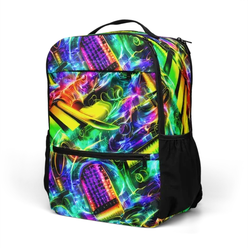 Neon Racket Riot on a Utility Backpack