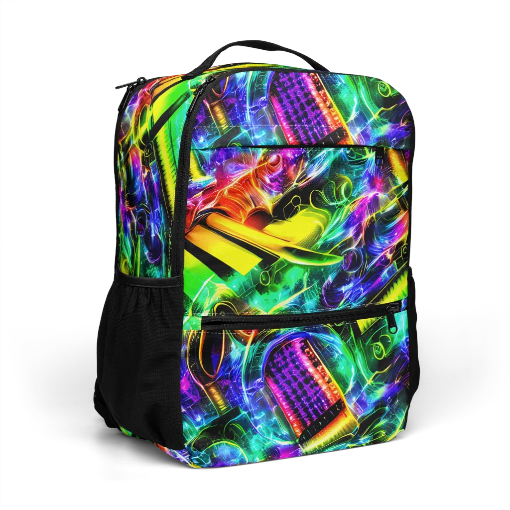 Neon Racket Riot on Utility Backpack — Right Front