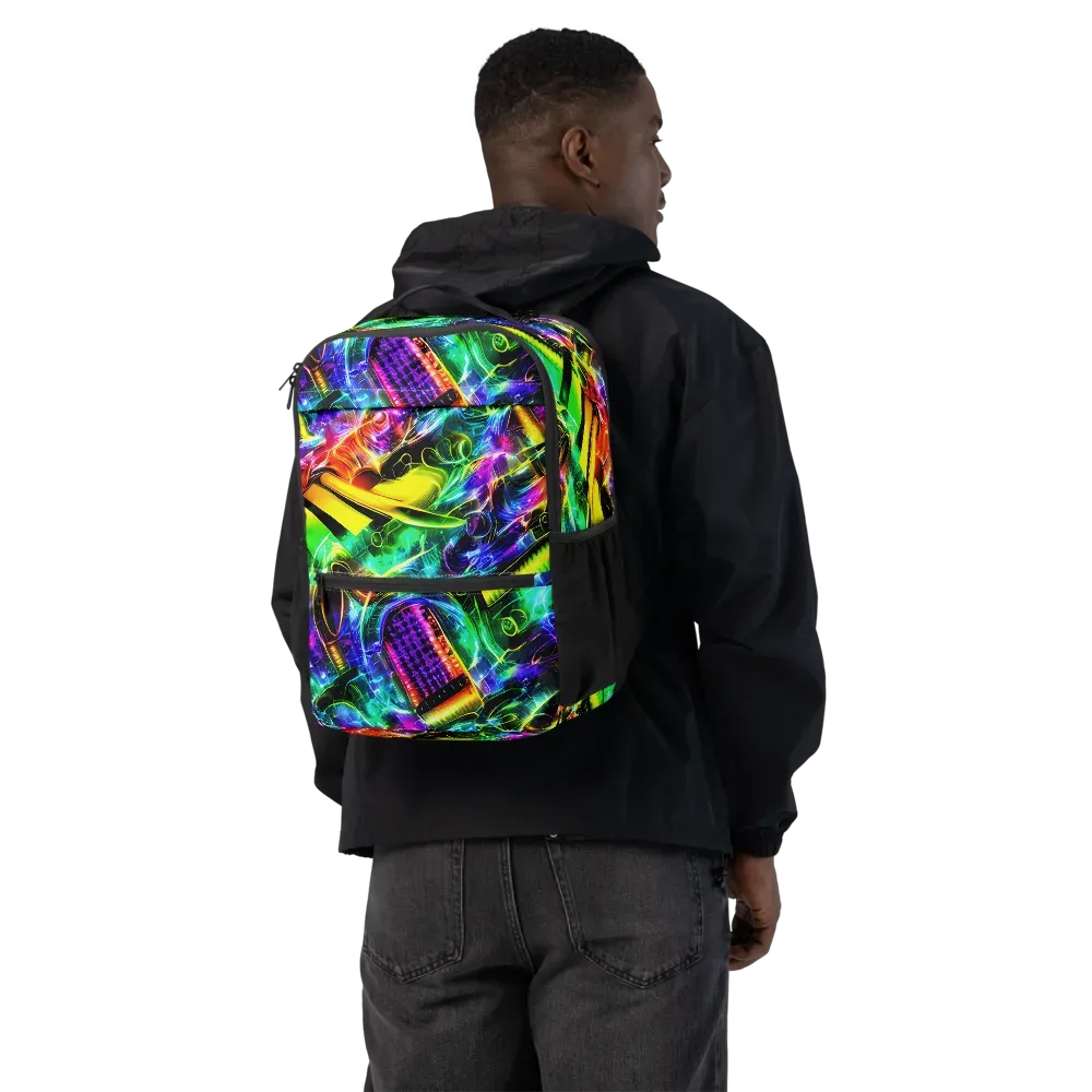 Neon Racket Riot on Utility Backpack — Back