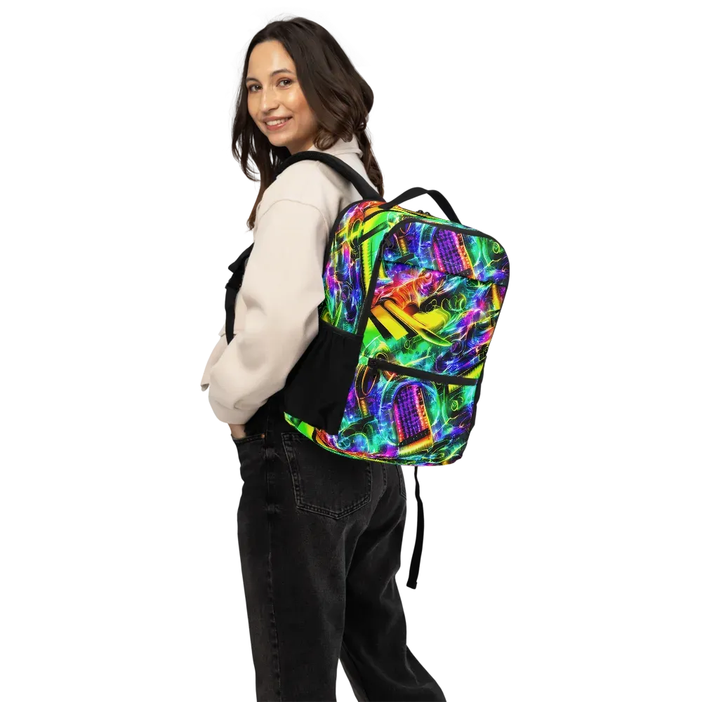 Neon Racket Riot on Utility Backpack — Back