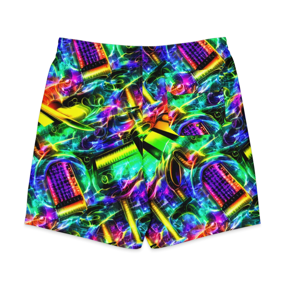 Neon Racket Riot on Men's Board Shorts — Back