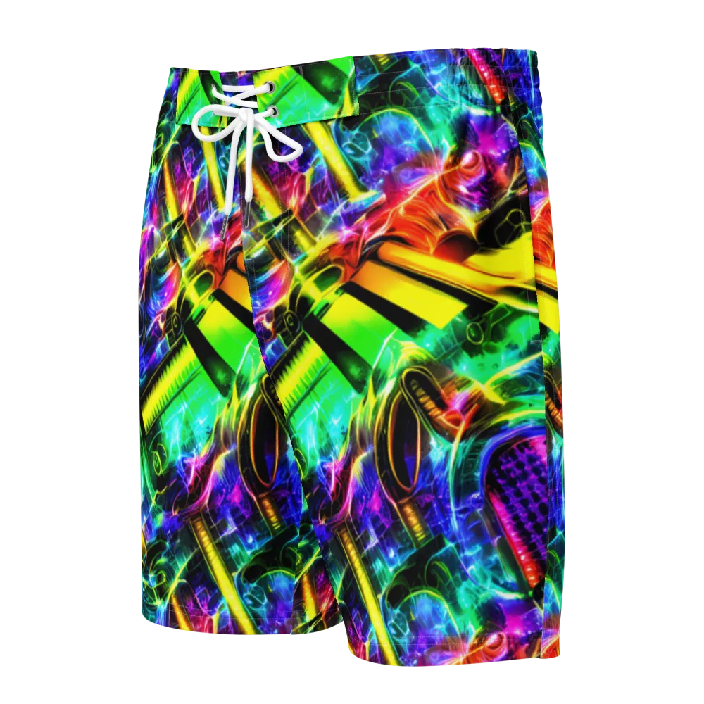 Neon Racket Riot on Men's Board Shorts — Front