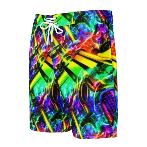 Neon Racket Riot on a Men's Board Shorts