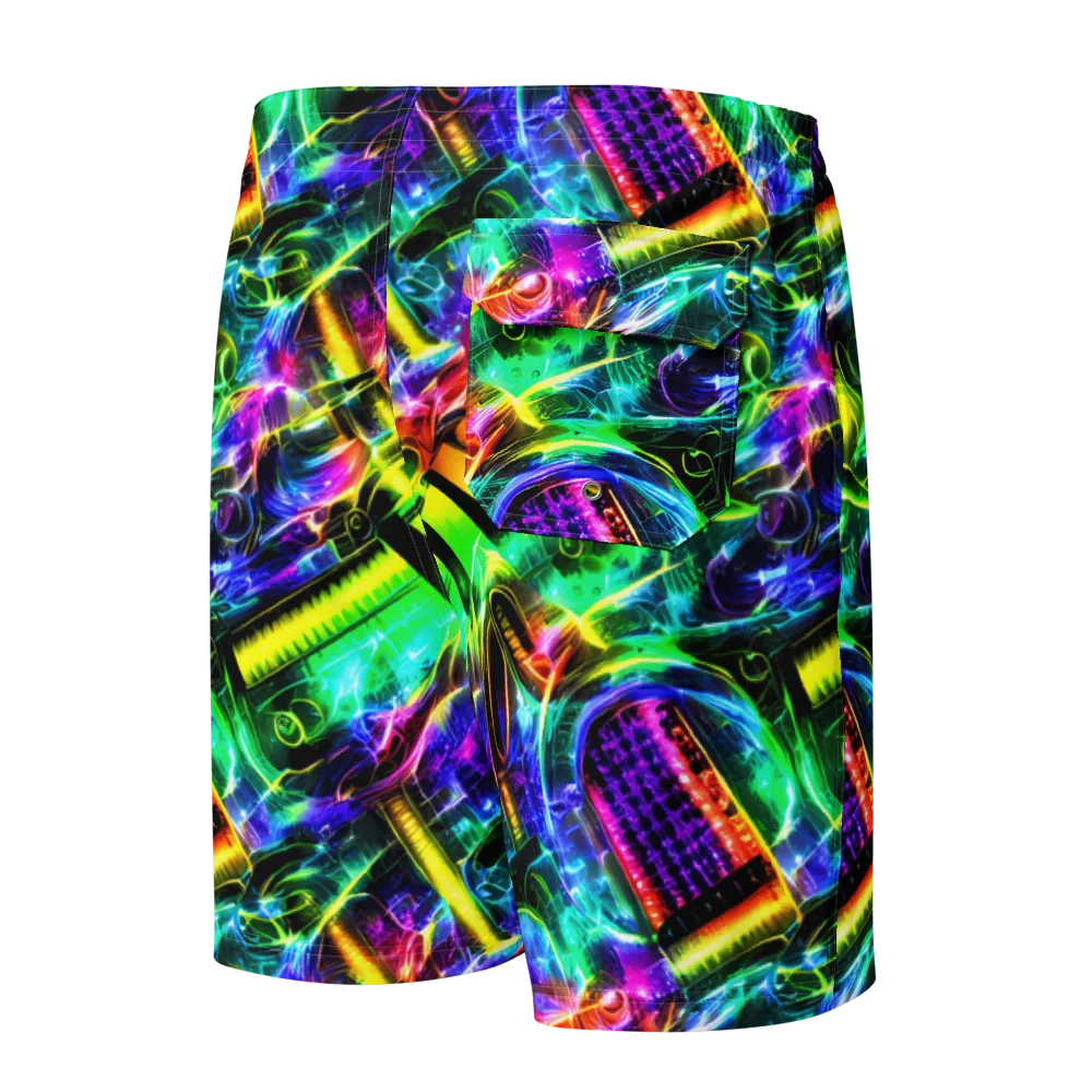 Neon Racket Riot on Men's Board Shorts — Back