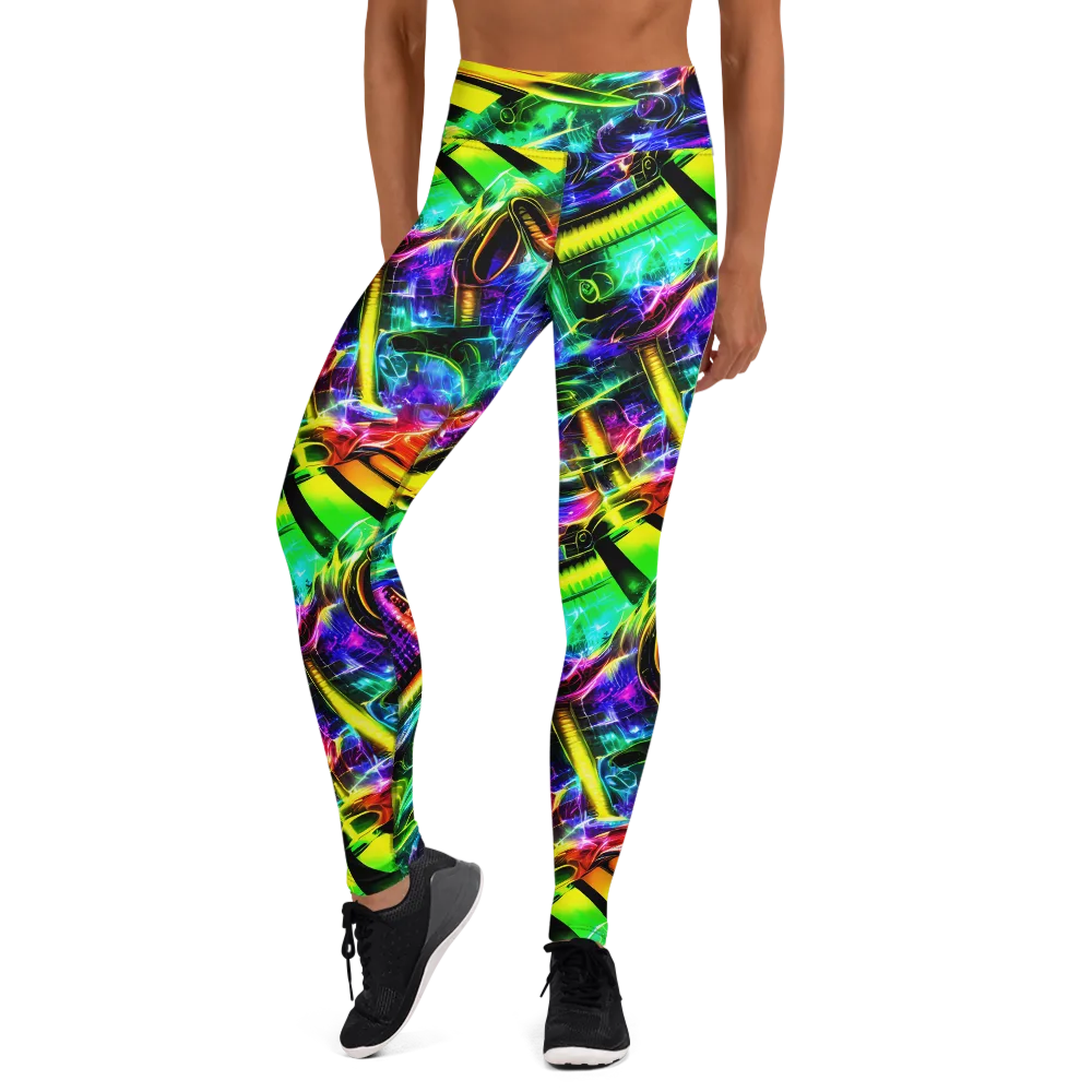 Neon Racket Riot on Yoga Leggings — Front