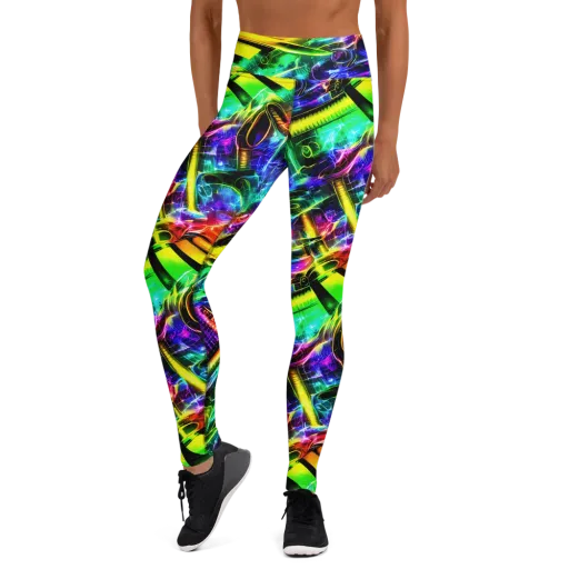 Neon Racket Riot on a Yoga Leggings