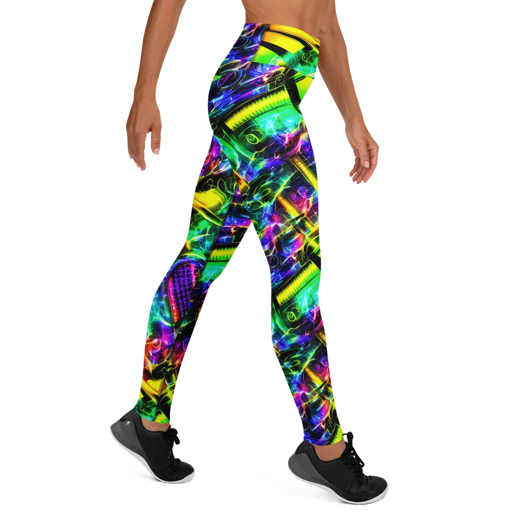 Neon Racket Riot on Yoga Leggings — Right