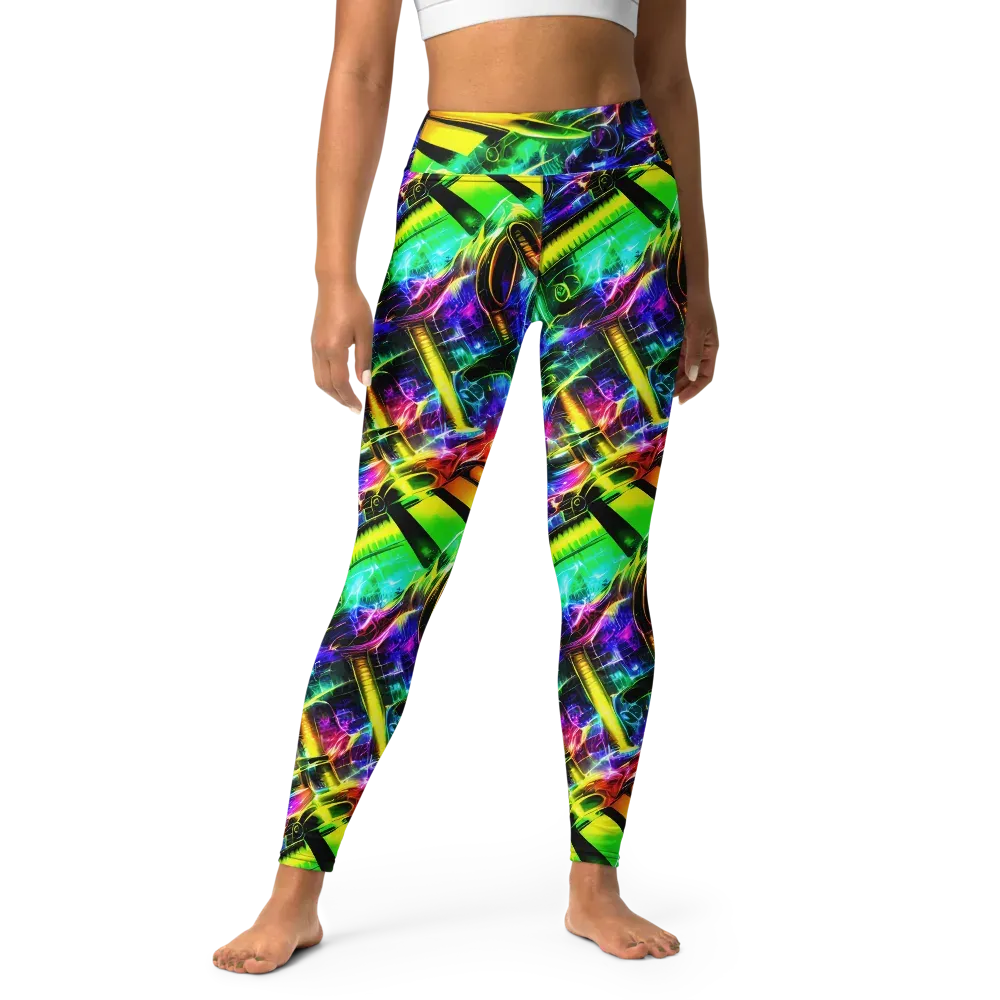 Neon Racket Riot on Yoga Leggings — Front