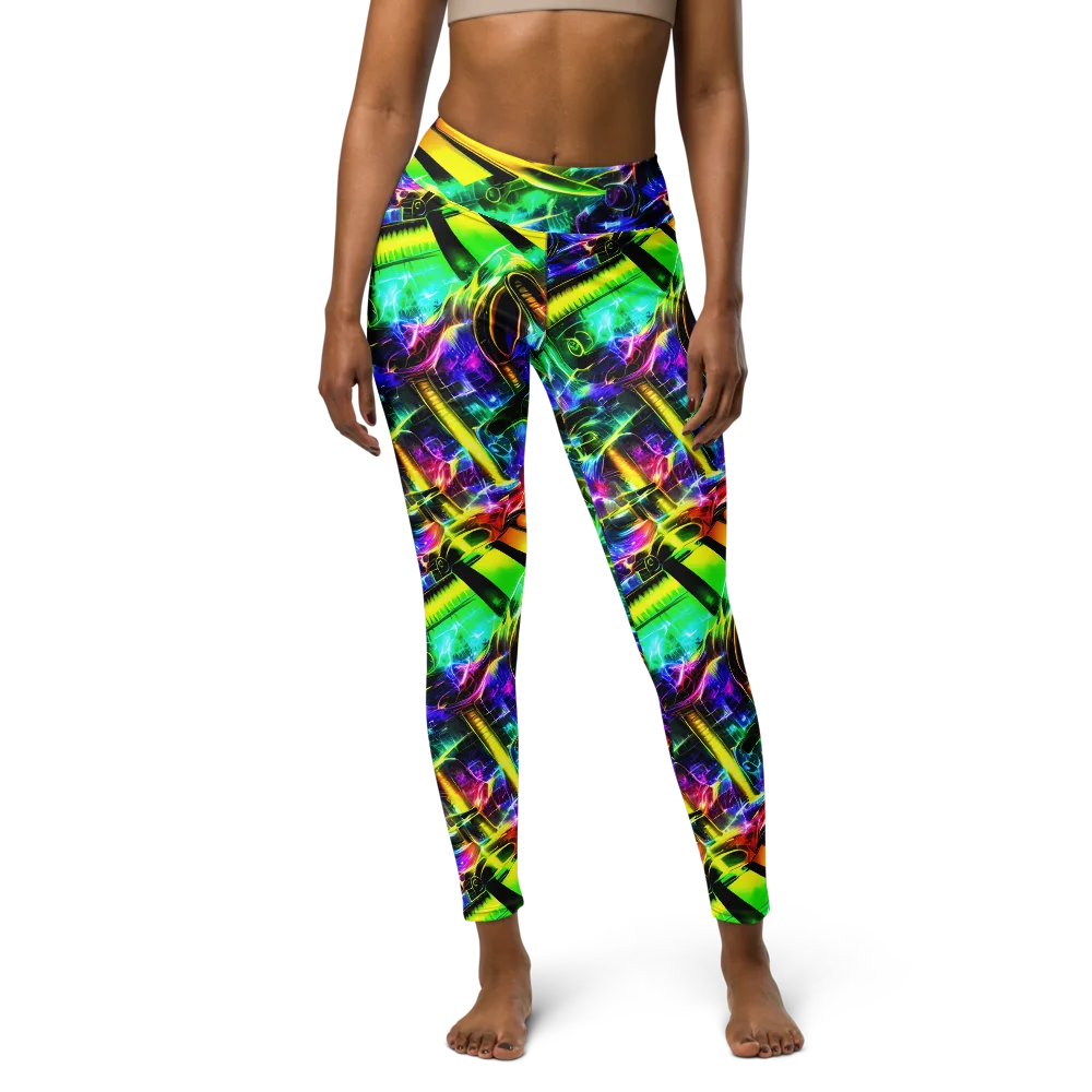 Neon Racket Riot on Yoga Leggings — Front