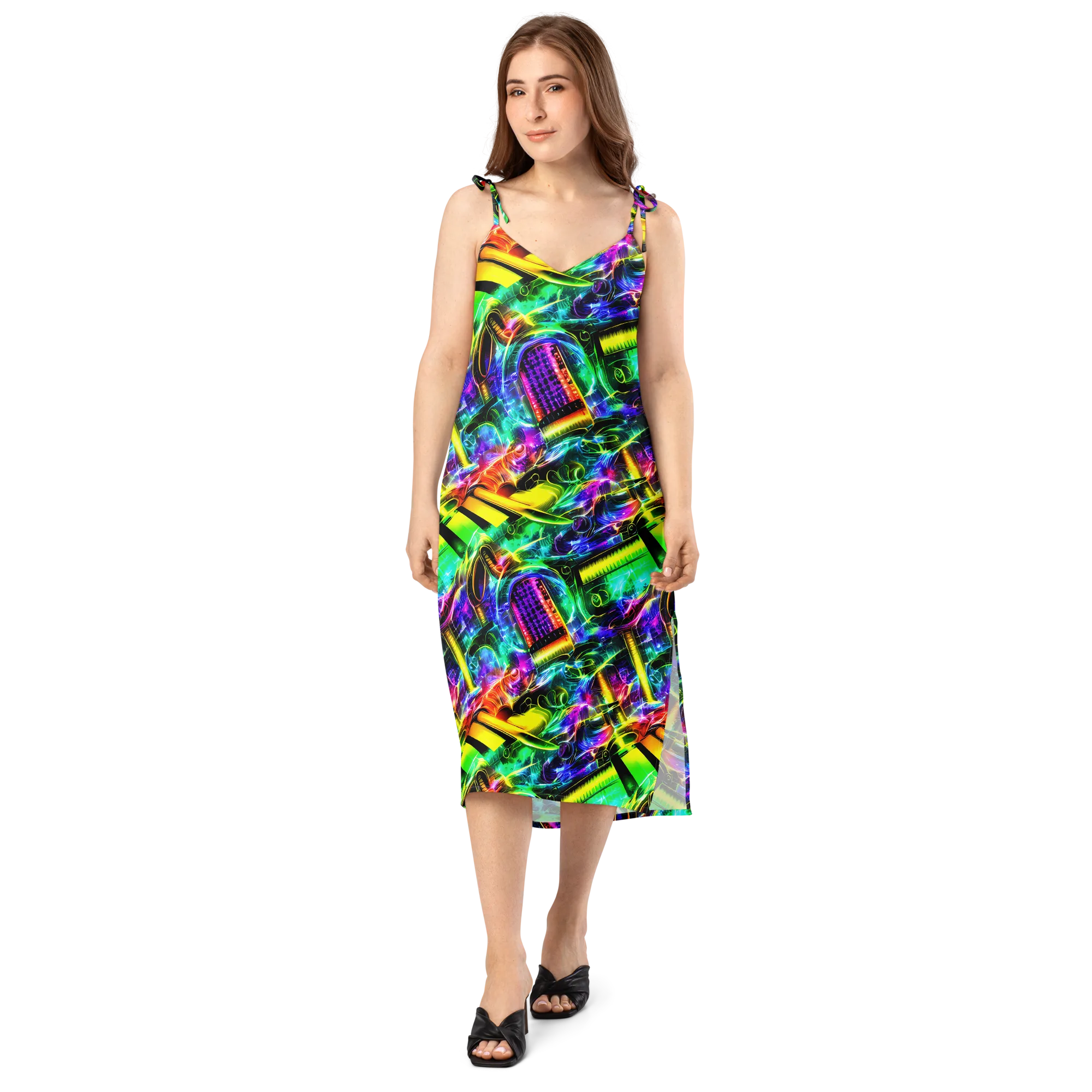 Neon Racket Riot on Slip Dress — Front