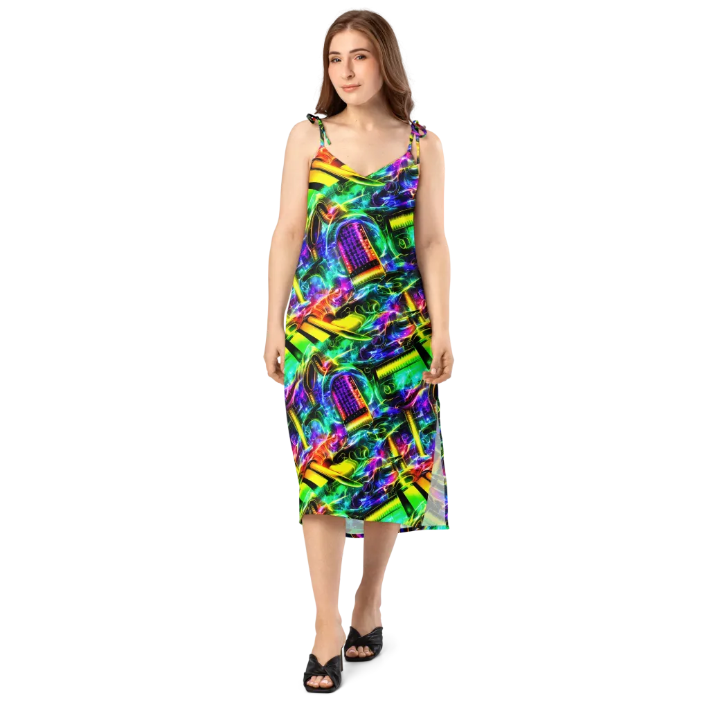 Neon Racket Riot on Slip Dress — Front