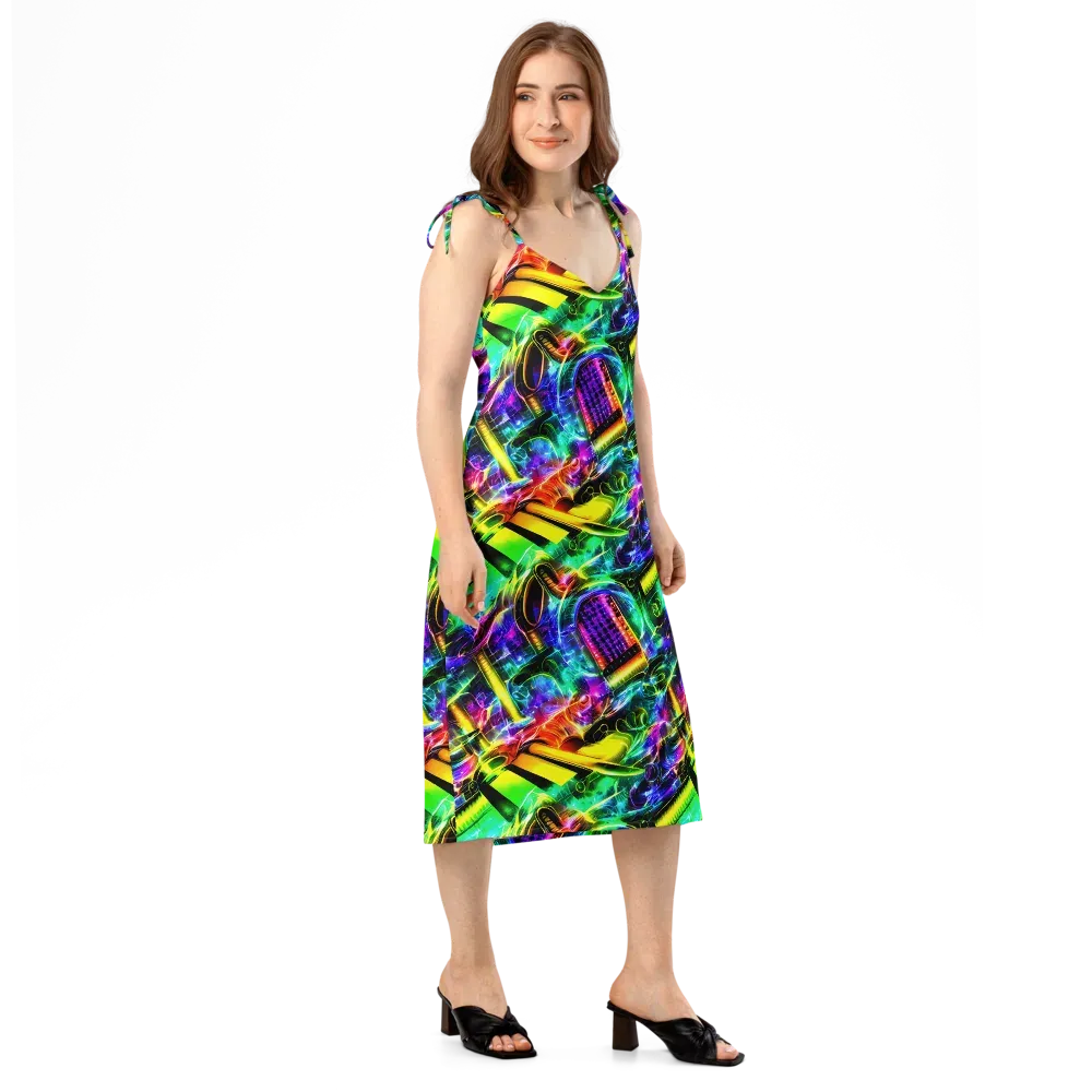 Neon Racket Riot on Slip Dress — Right Front