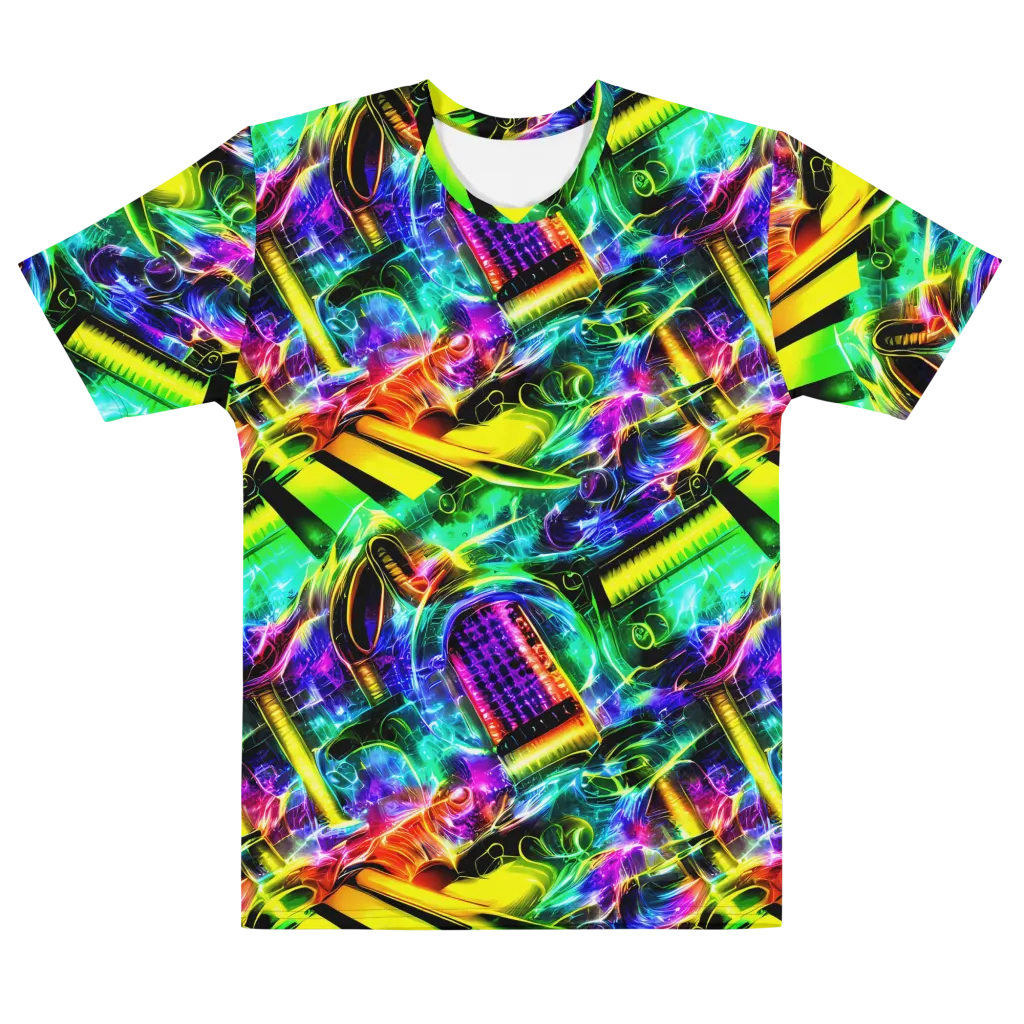 Neon Racket Riot on Men's Cotton Crew Neck T-Shirt — Front