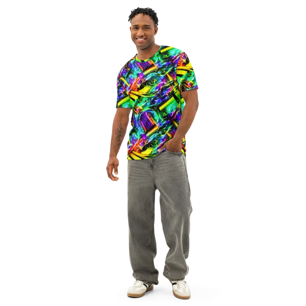 Neon Racket Riot on Men's Cotton Crew Neck T-Shirt — Front