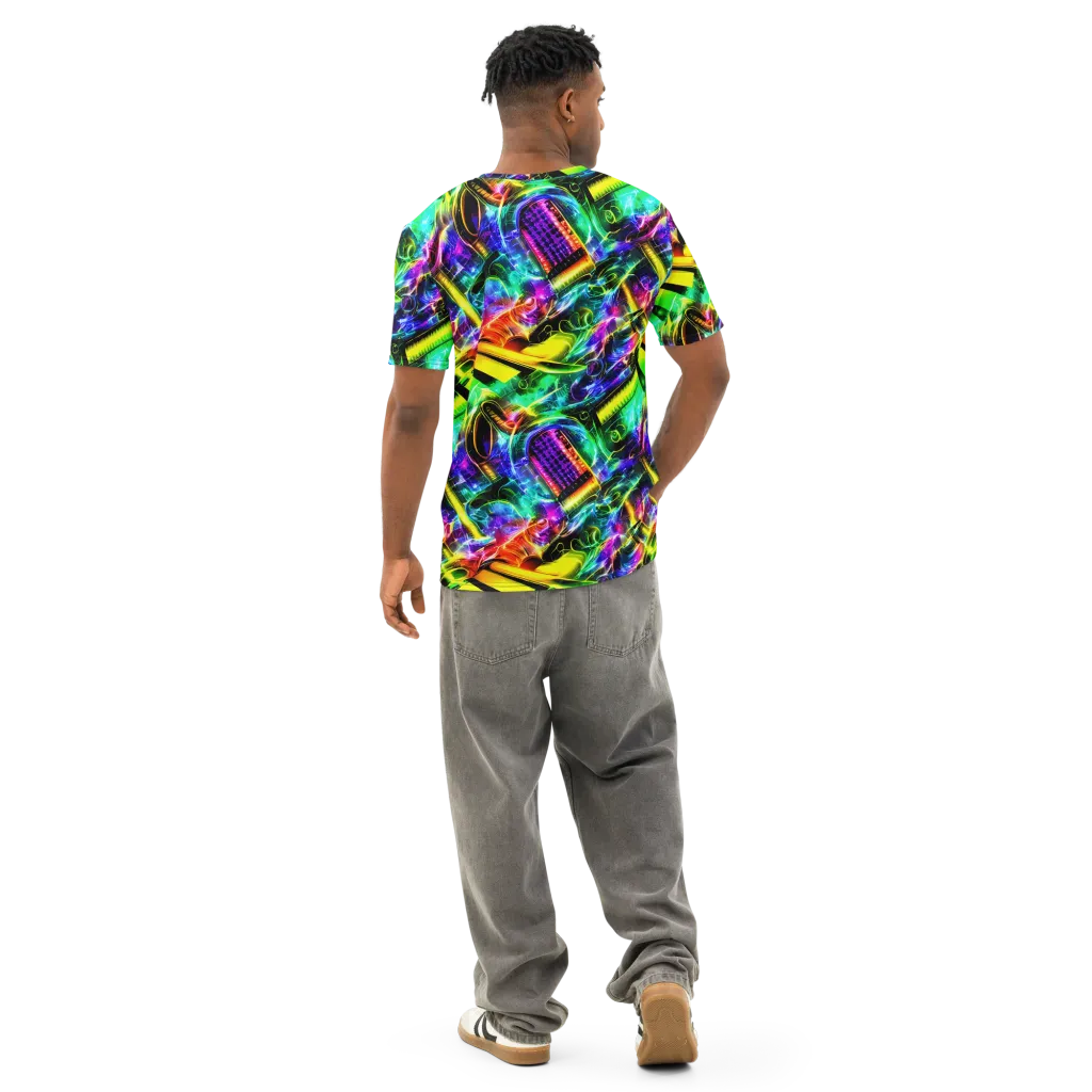 Neon Racket Riot on Men's Cotton Crew Neck T-Shirt — Back
