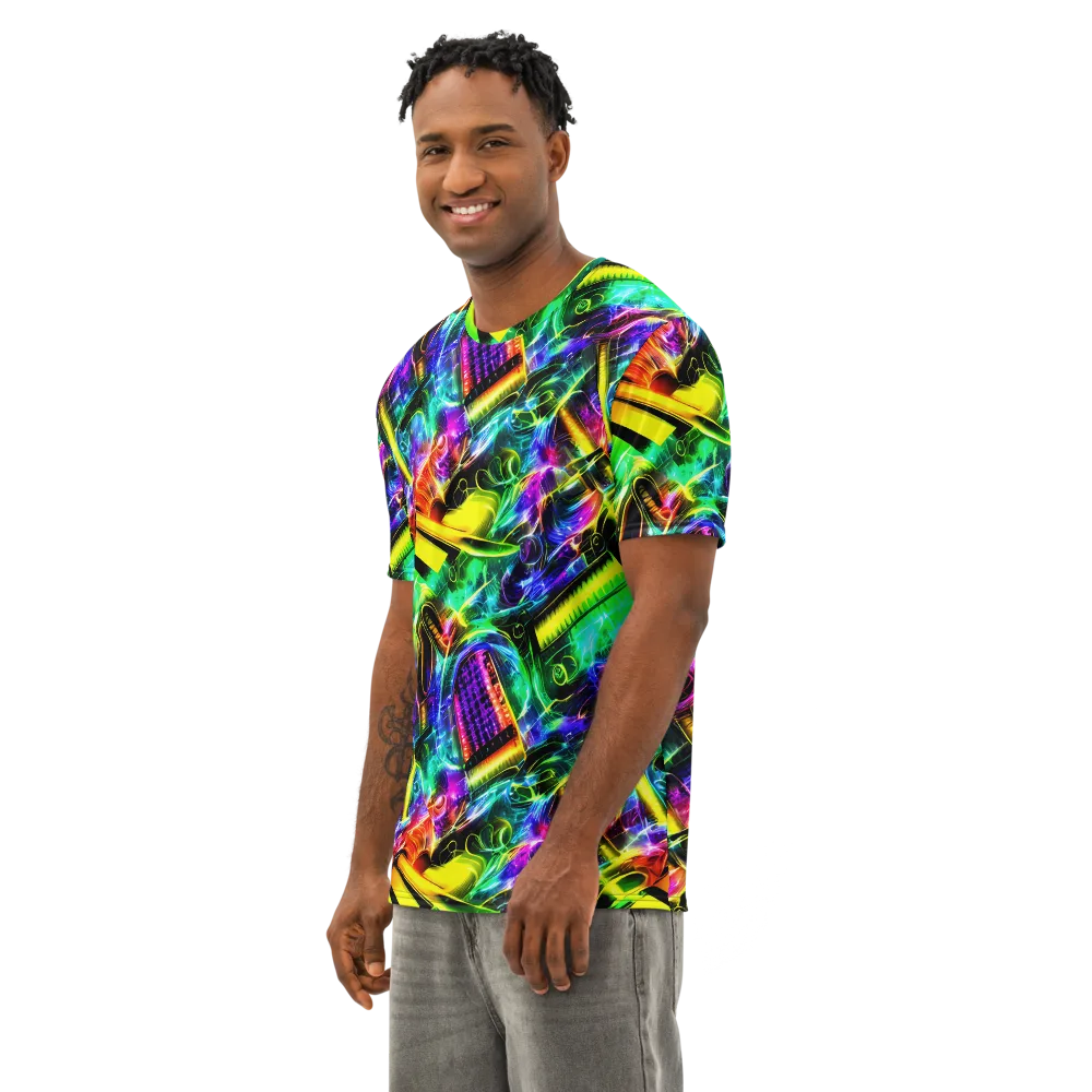 Neon Racket Riot on Men's Cotton Crew Neck T-Shirt — Left Front