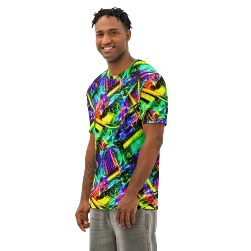 Neon Racket Riot on a Men's Cotton Crew Neck T-Shirt