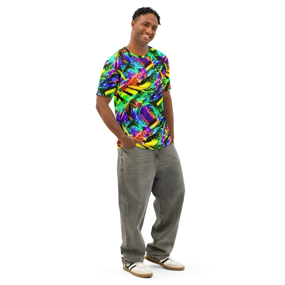 Neon Racket Riot on Men's Cotton Crew Neck T-Shirt — Right Front