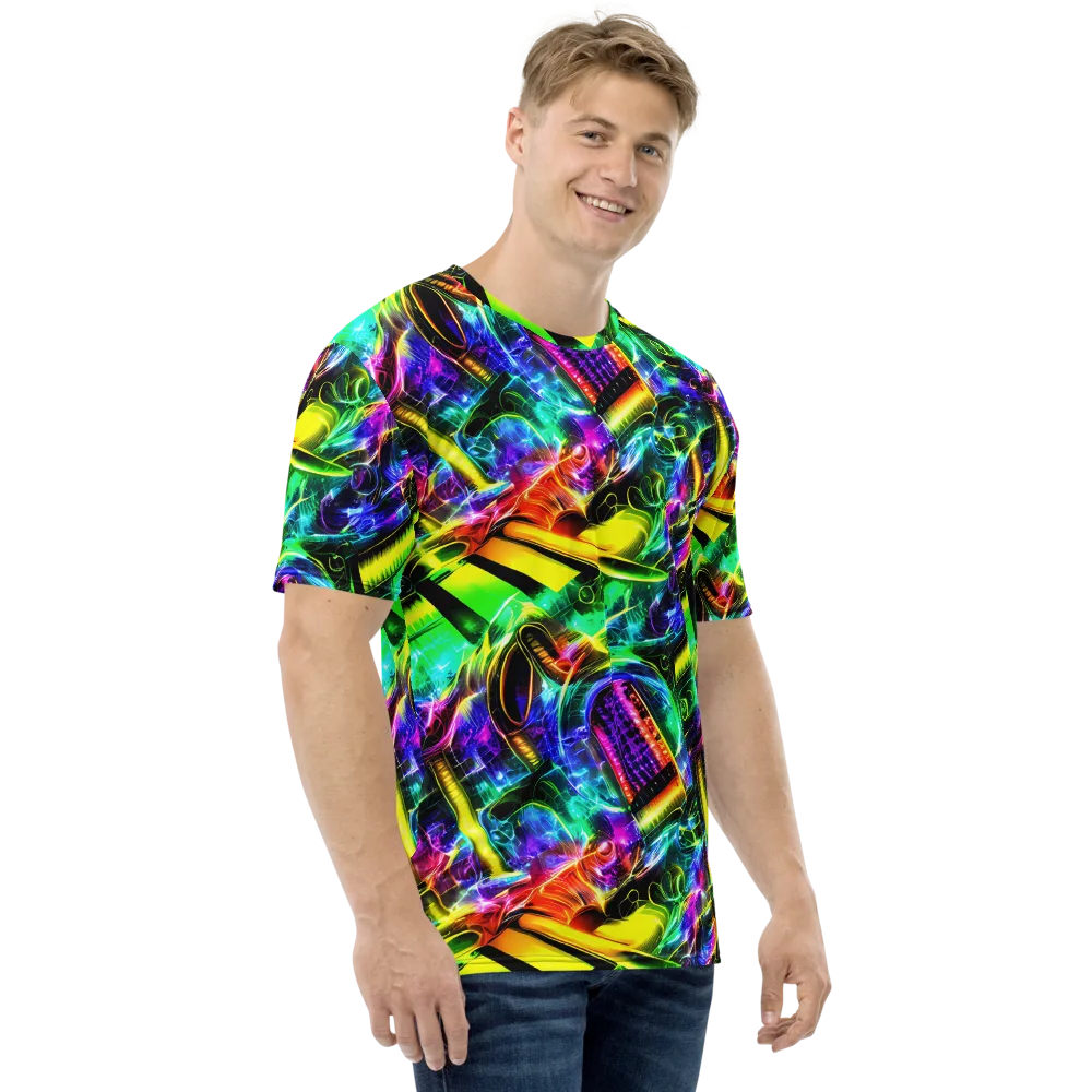 Neon Racket Riot on Men's Crew Neck T-Shirt — Right
