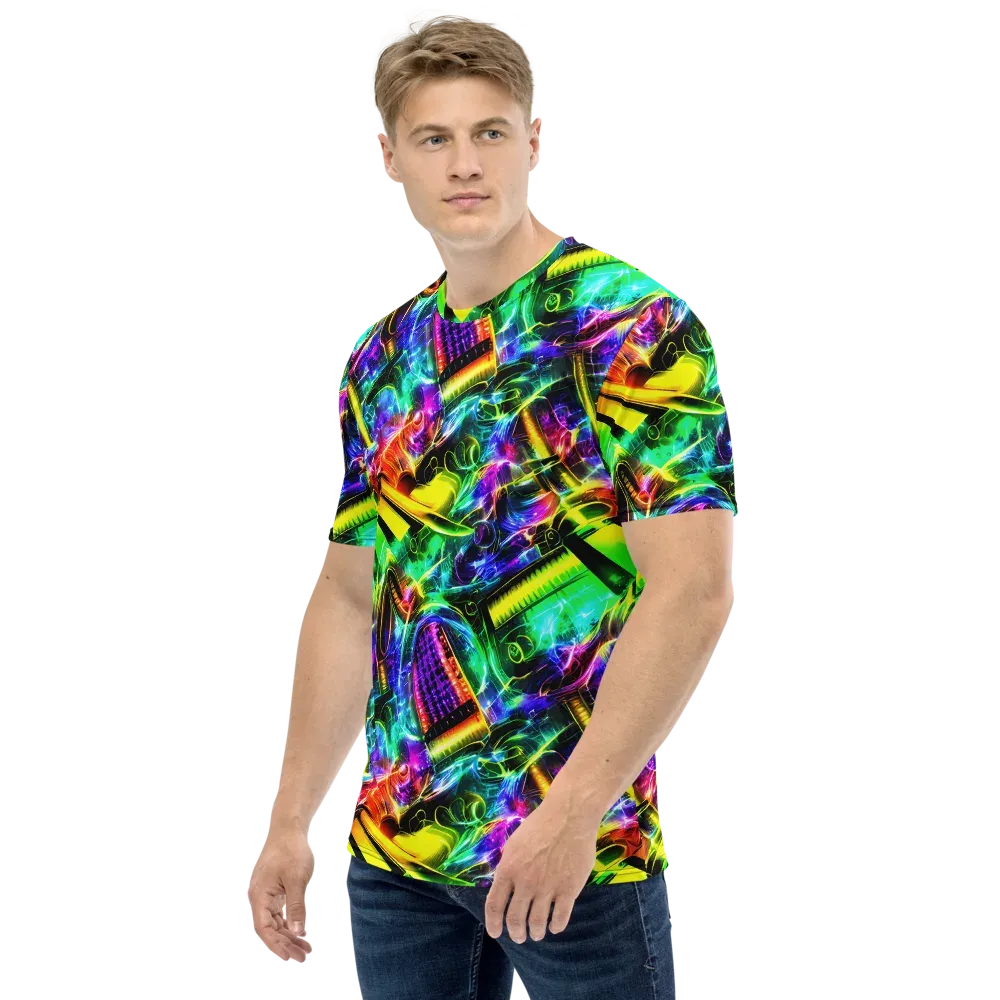 Neon Racket Riot on Men's Crew Neck T-Shirt — Left