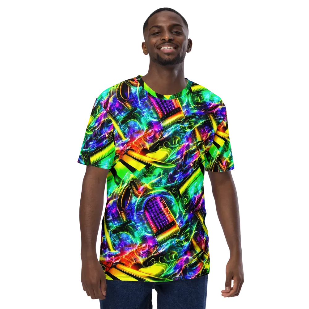 Neon Racket Riot on Men's Crew Neck T-Shirt — Front