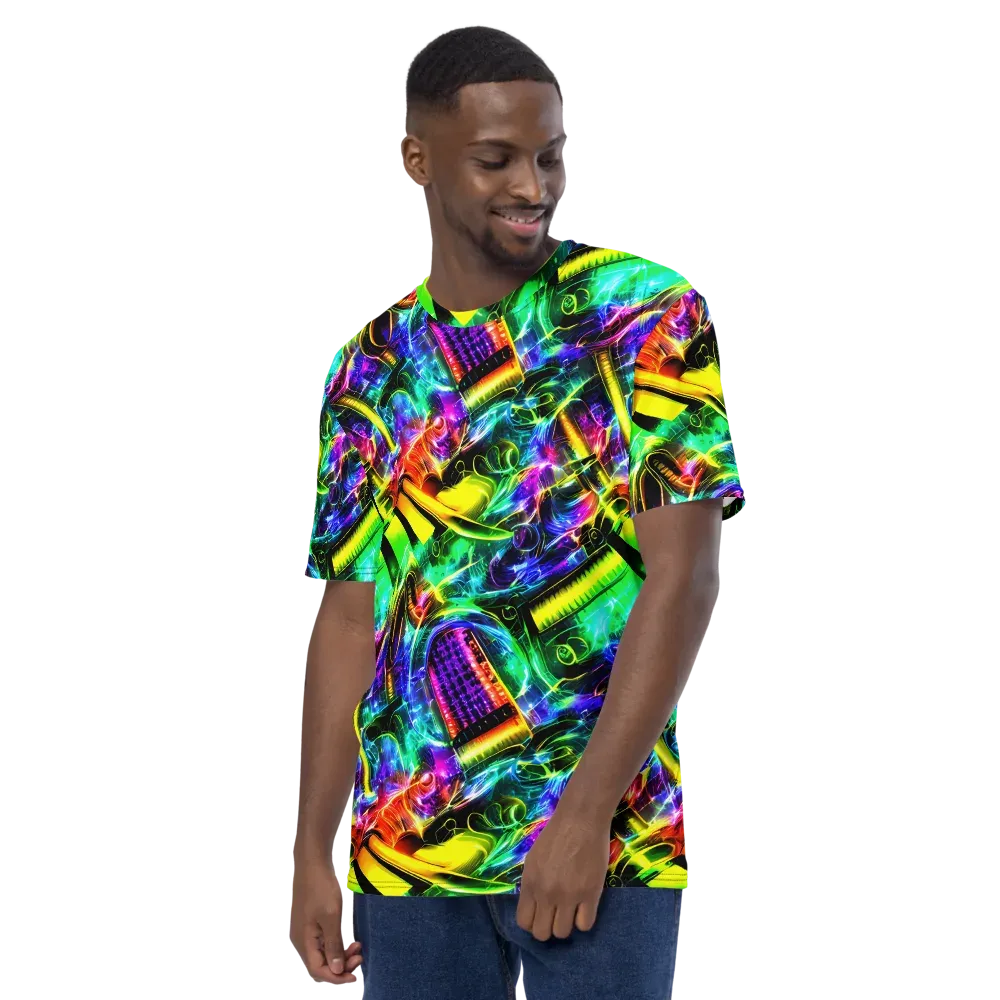 Neon Racket Riot on Men's Crew Neck T-Shirt — Left