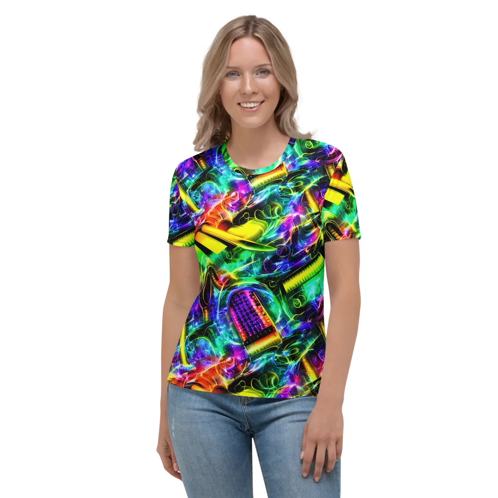 Neon Racket Riot on Women's Crew Neck T-Shirt — Front