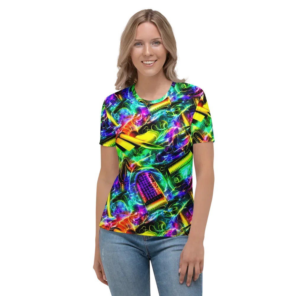 Neon Racket Riot on Women's Crew Neck T-Shirt — Front