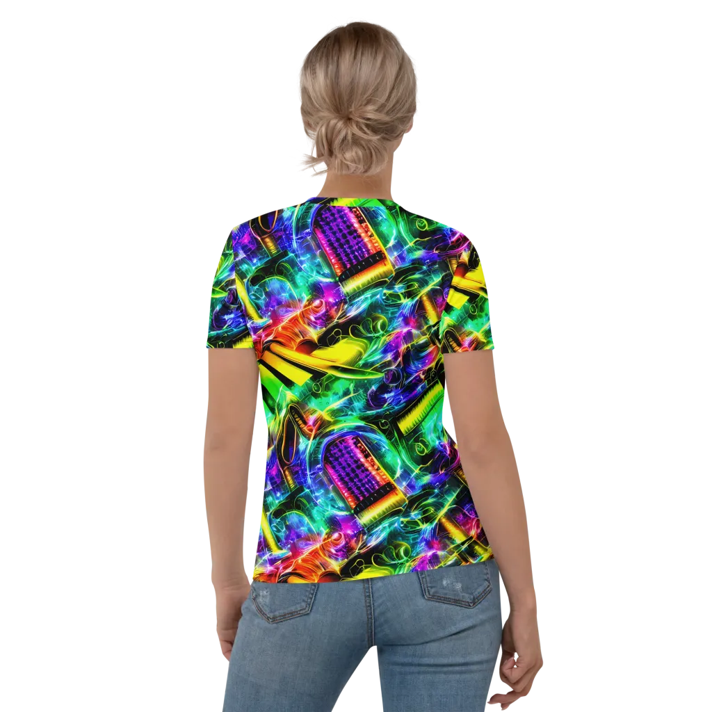Neon Racket Riot on Women's Crew Neck T-Shirt — Back
