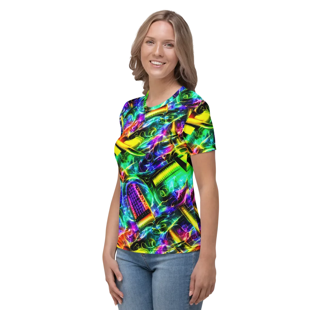 Neon Racket Riot on Women's Crew Neck T-Shirt — Left