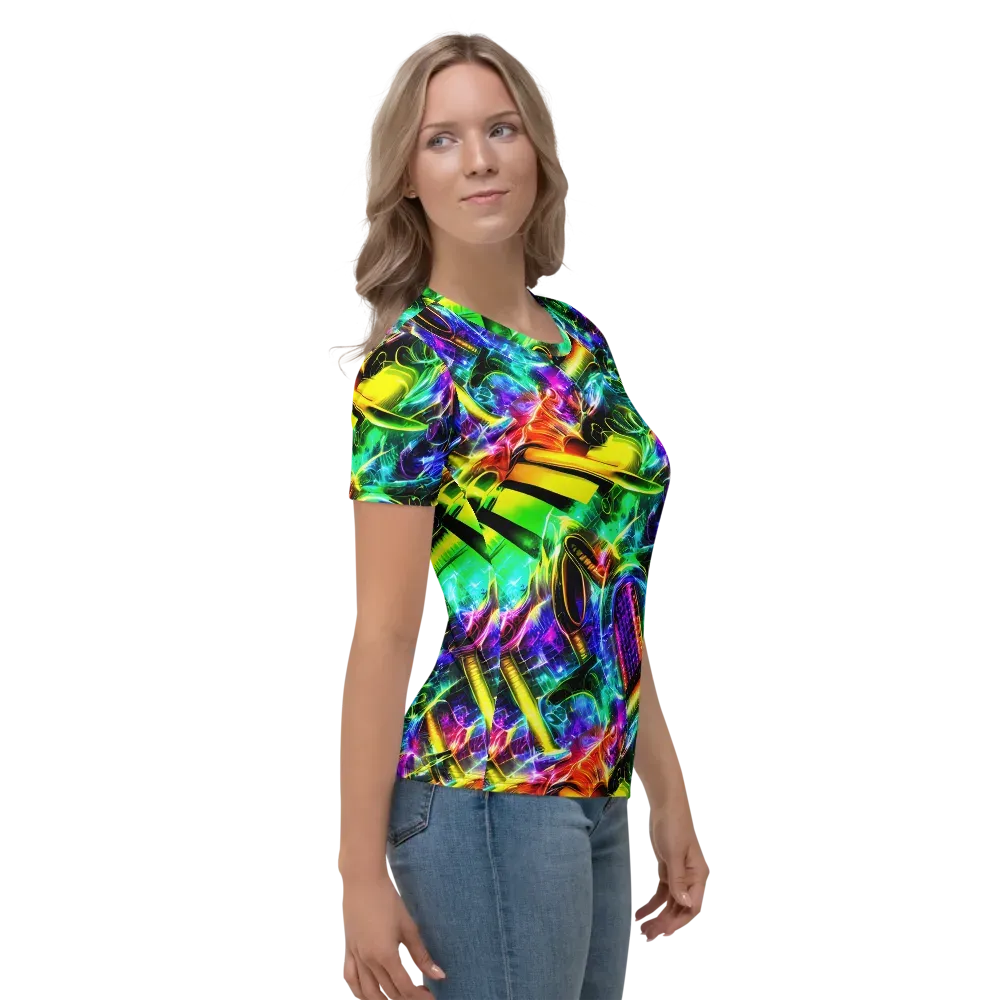 Neon Racket Riot on Women's Crew Neck T-Shirt — Right