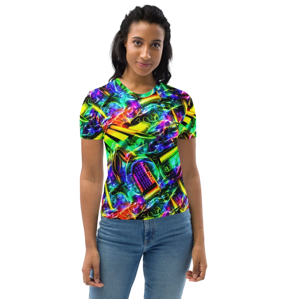 Neon Racket Riot on Women's Crew Neck T-Shirt — Front