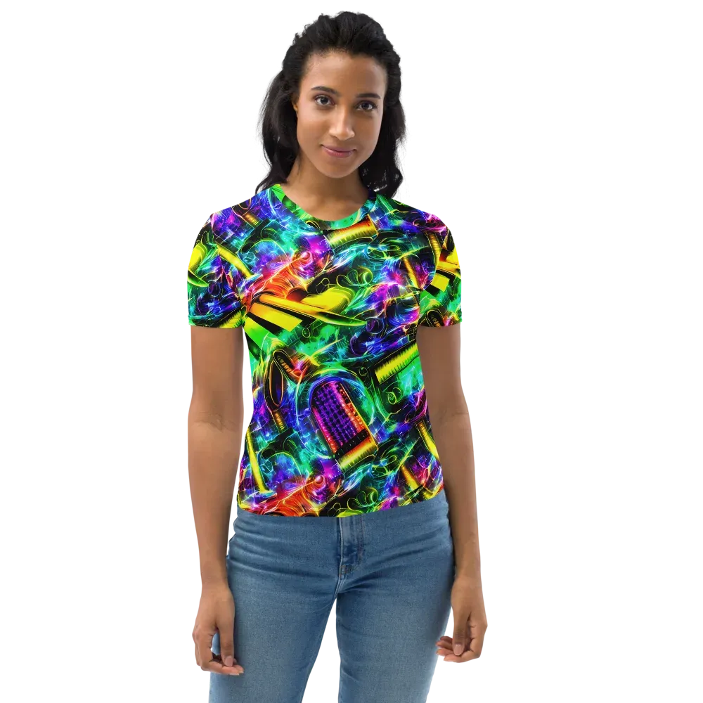 Neon Racket Riot on Women's Crew Neck T-Shirt — Front