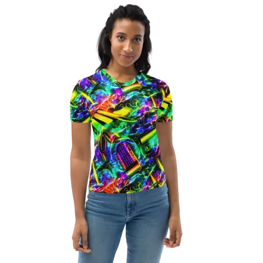 Neon Racket Riot on a Women's Crew Neck T-Shirt