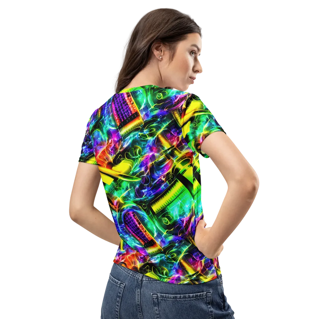 Neon Racket Riot on Women's Crew Neck T-Shirt — Back