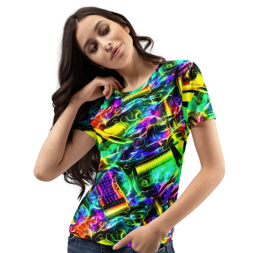 Neon Racket Riot on Women's Crew Neck T-Shirt — Left Front